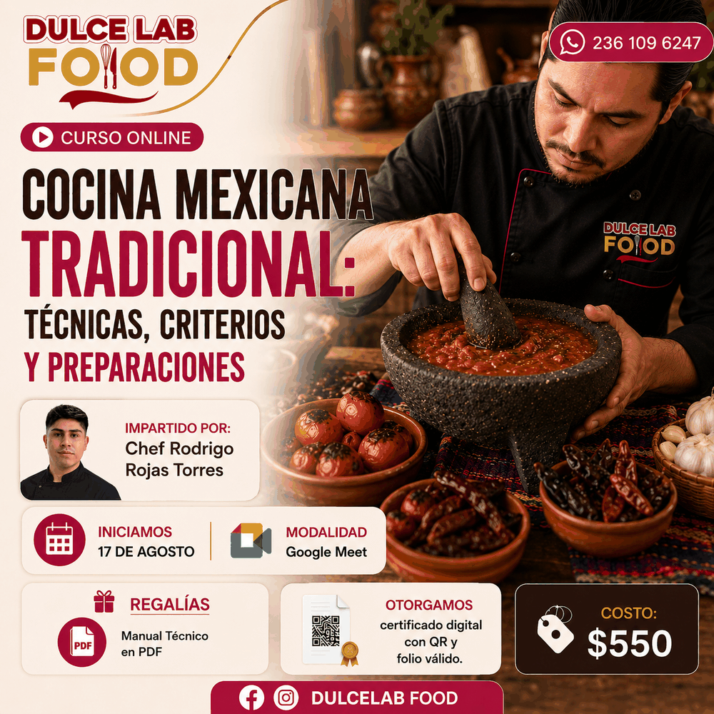Flyer del curso Cocina Mexicana Tradicional: Técnicas, Criterios y Preparaciones