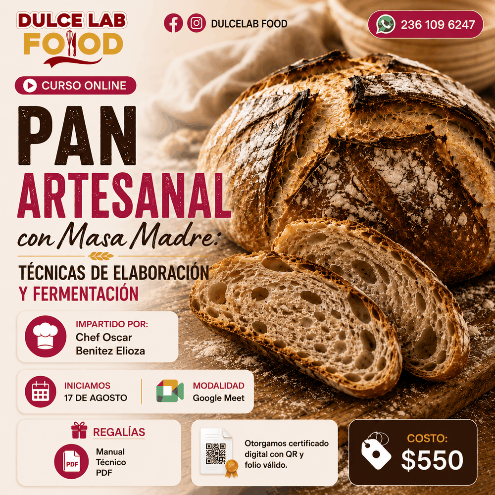 Flyer del curso Pan Artesanal con Masa Madre: Técnicas de Elaboración y Fermentación